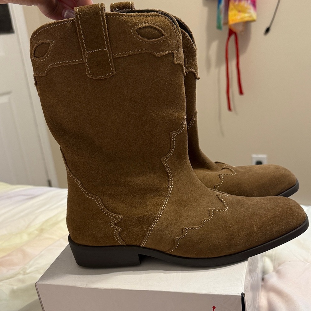 Zara Kids Brown Suede Cowgirl Boots